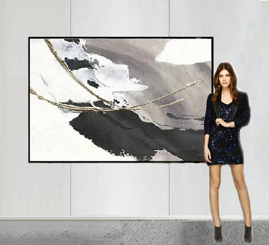 Handcrafted Abstract Painting Black White Art For Home Decor
