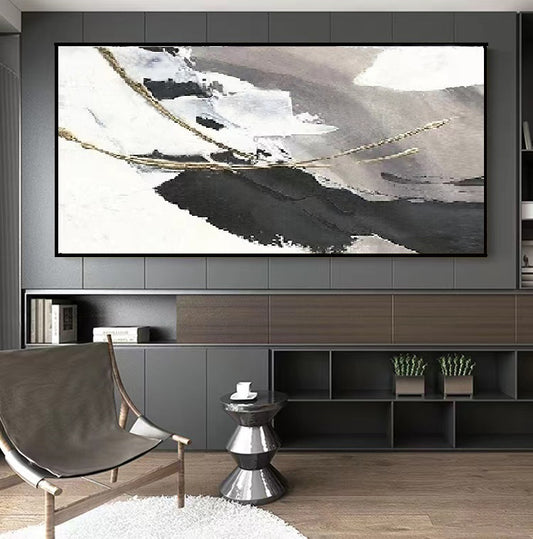 Handcrafted Abstract Painting Black White Art For Home Decor