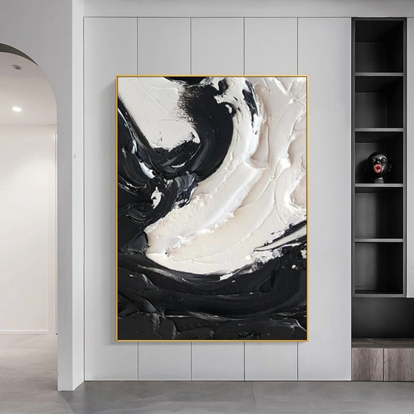 Handcrafted Abstract Painting Black White Art For Home Decor