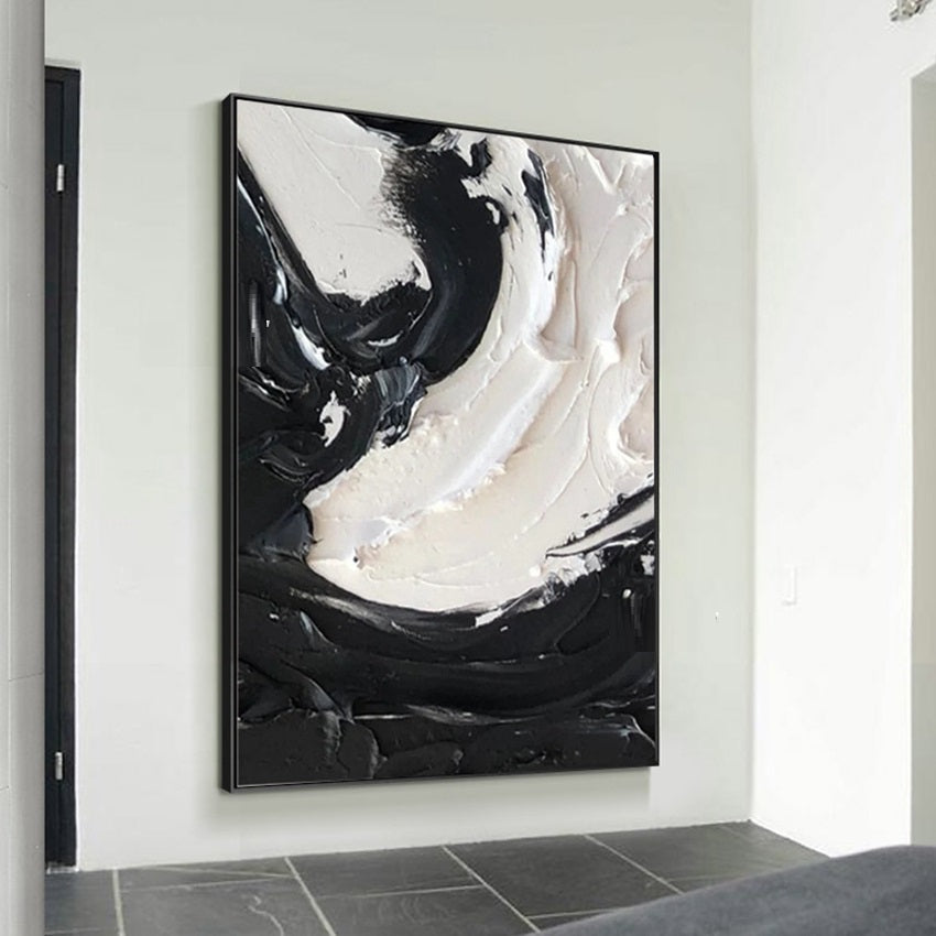 Handcrafted Abstract Painting Black White Art For Home Decor