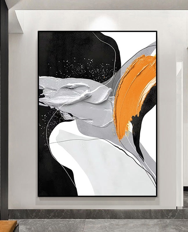 Handcrafted Abstract Painting Black And White Wall Art For Homedecor BW1004