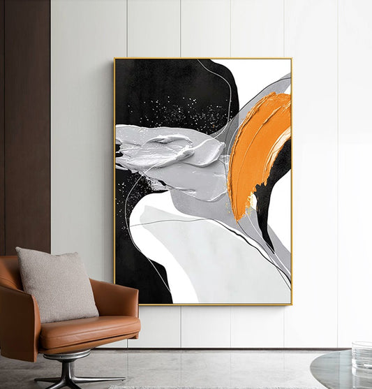 Handcrafted Abstract Painting Black And White Wall Art For Homedecor BW1004