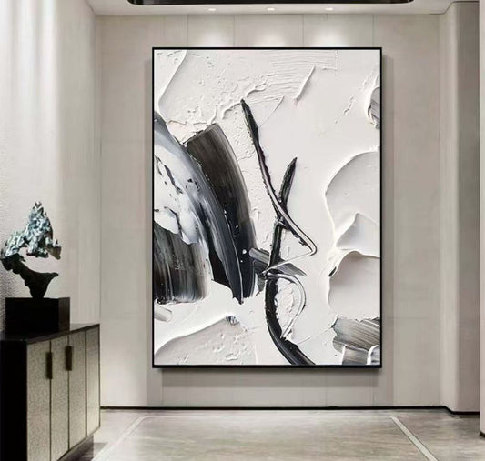 Handcrafted Abstract Painting Black And White Wall Art For Homedecor BW1009A
