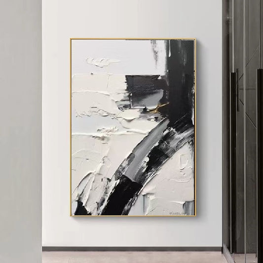 Handcrafted Abstract Painting Black And White Wall Art For Homedecor BW1009B