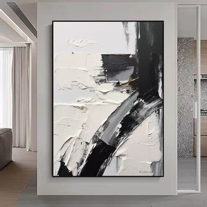 Handcrafted Abstract Painting Black And White Wall Art For Homedecor BW1009B