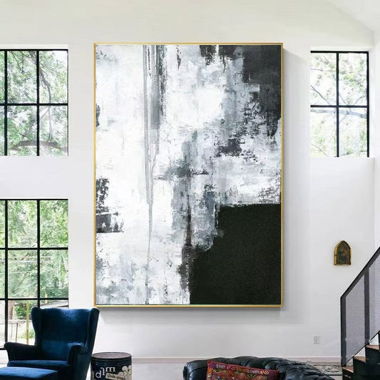 Handcrafted Abstract Painting Black And White Wall Art For Homedecor BW1011