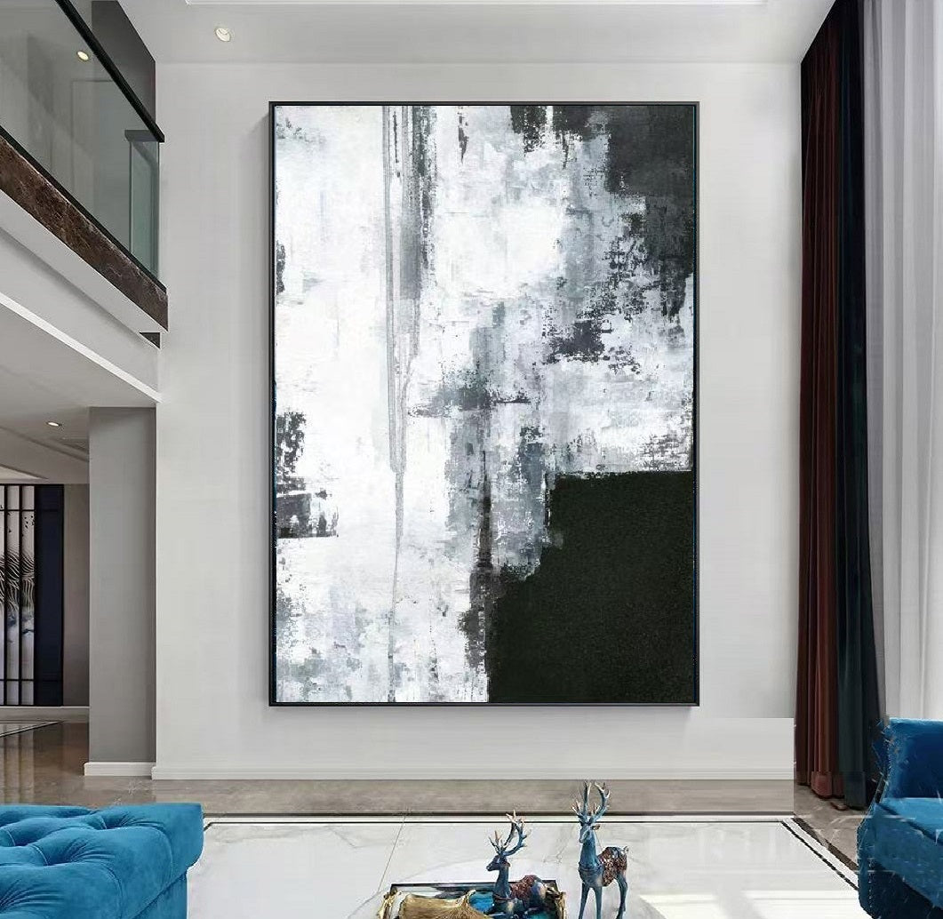 Handcrafted Abstract Painting Black And White Wall Art For Homedecor BW1011