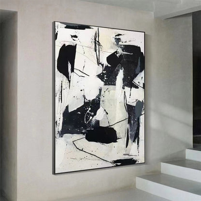Handcrafted Abstract Painting Black And White Wall Art For Homedecor BW1016