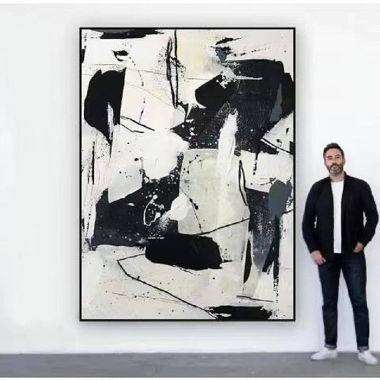 Handcrafted Abstract Painting Black And White Wall Art For Homedecor BW1016