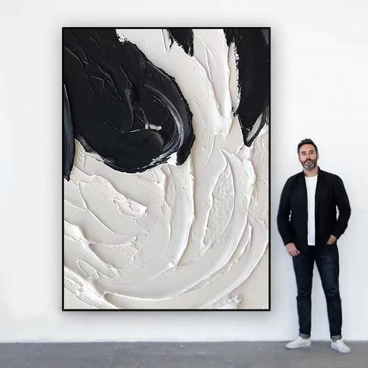 Handcrafted Abstract Painting Black White Art For Home Decor