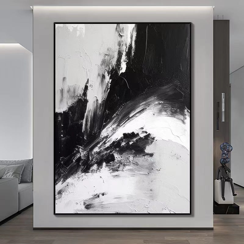 Handcrafted Abstract Painting Black And White Wall Art For Homedecor BW1020