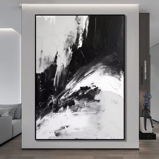 Handcrafted Abstract Painting Black And White Wall Art For Homedecor BW1020