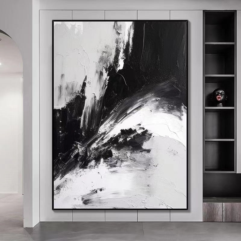 Handcrafted Abstract Painting Black And White Wall Art For Homedecor BW1020