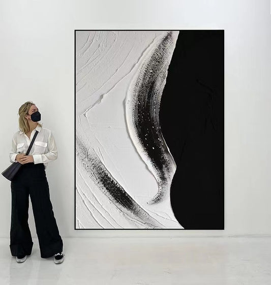 Handcrafted Abstract Painting Black And White Wall Art For Homedecor BW1021