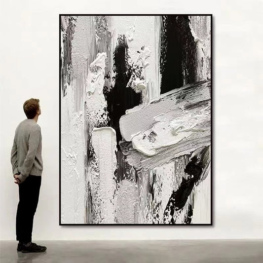 Handcrafted Abstract Painting Black And White Wall Art For Homedecor BW1022