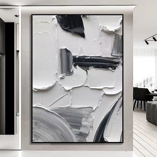 Handcrafted Abstract Painting Black And White Wall Art For Homedecor BW1025
