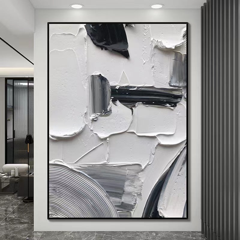 Handcrafted Abstract Painting Black And White Wall Art For Homedecor BW1025