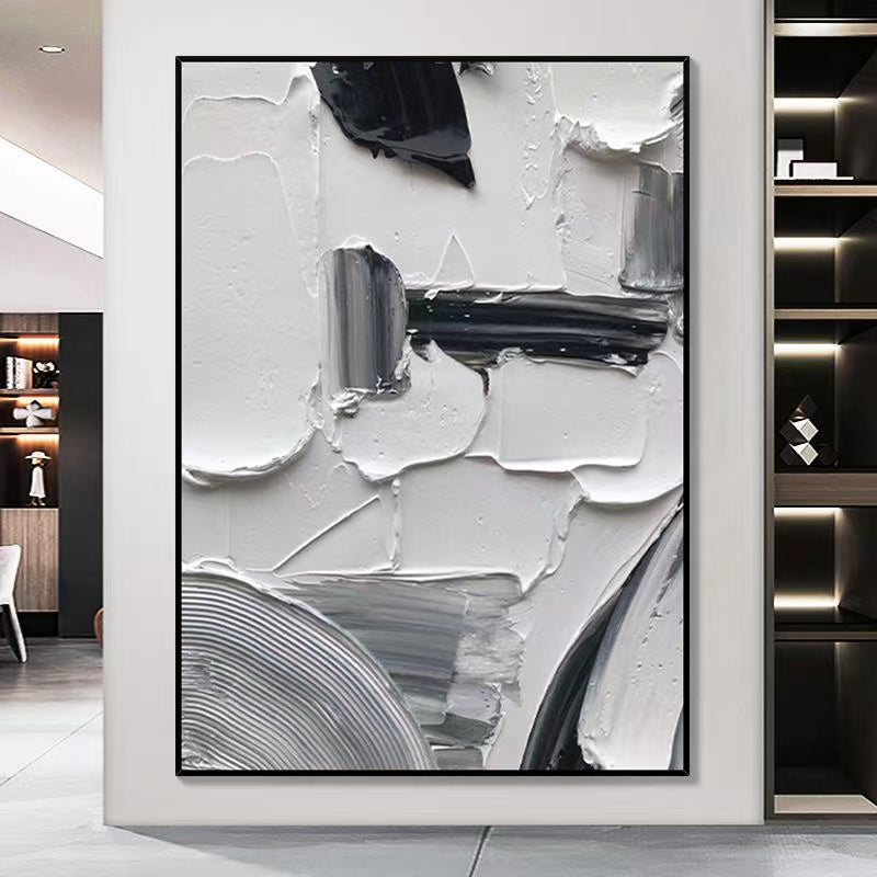 Handcrafted Abstract Painting Black And White Wall Art For Homedecor BW1025