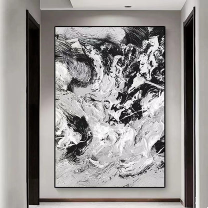 Handcrafted Abstract Painting Black And White Wall Art For Homedecor BW1026