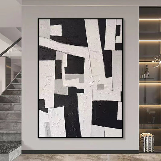 Handcrafted Abstract Painting Black And White Wall Art For Homedecor BW1028