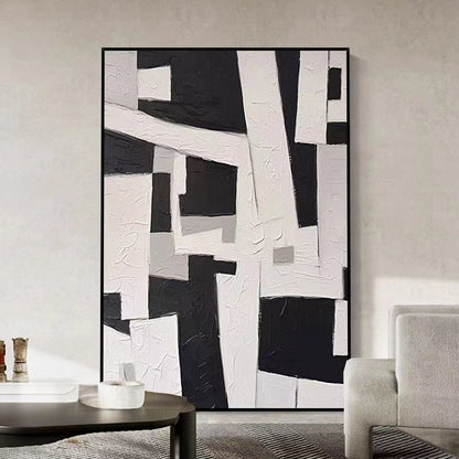 Handcrafted Abstract Painting Black And White Wall Art For Homedecor BW1028
