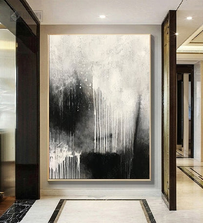 Handcrafted Abstract Painting Black And White Wall Art For Homedecor BW1030