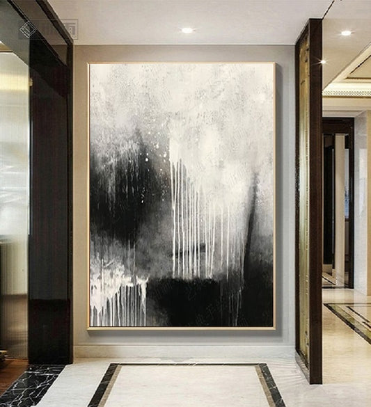 Handcrafted Abstract Painting Black And White Wall Art For Homedecor BW1030