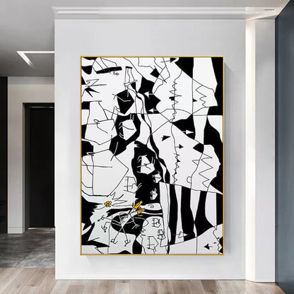 Handcrafted Abstract Painting Black And White Wall Art For Homedecor BW1033