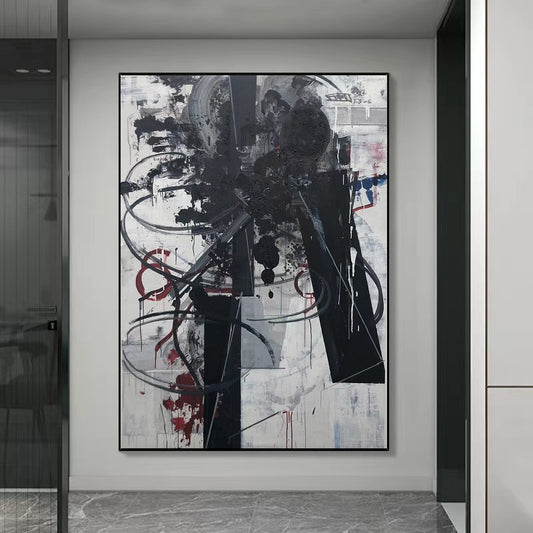 Handcrafted Abstract Painting Black And White Wall Art For Homedecor BW1034