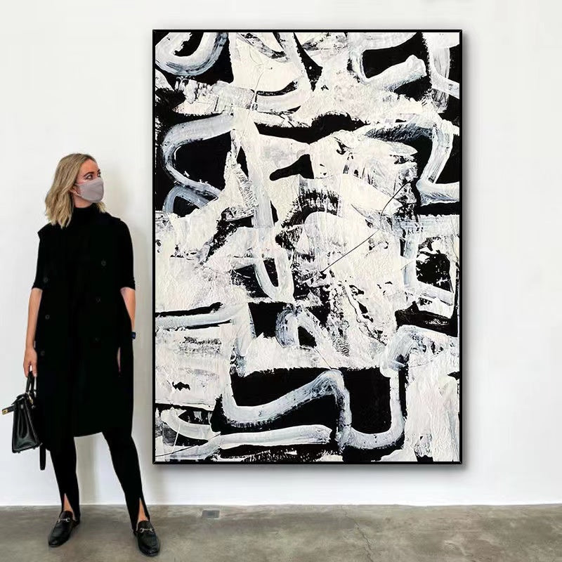 Handcrafted Abstract Painting Black And White Wall Art For Homedecor BW1036