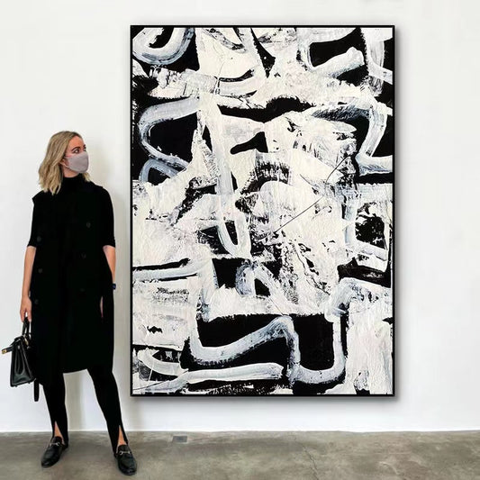 Handcrafted Abstract Painting Black And White Wall Art For Homedecor BW1036