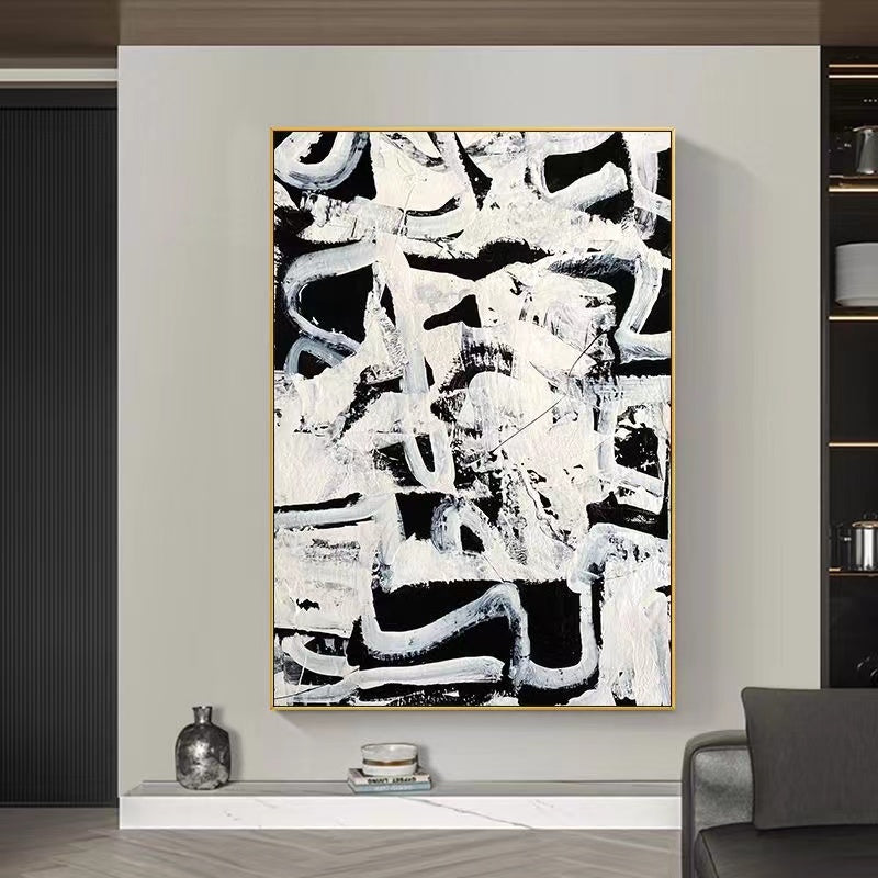 Handcrafted Abstract Painting Black And White Wall Art For Homedecor BW1036