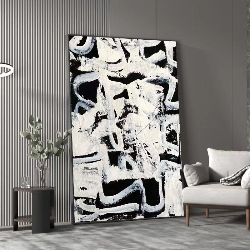 Handcrafted Abstract Painting Black And White Wall Art For Homedecor BW1036