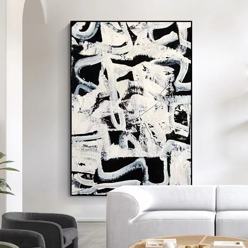 Handcrafted Abstract Painting Black And White Wall Art For Homedecor BW1036