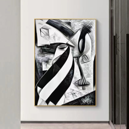 Handcrafted Abstract Painting Black And White Wall Art For Homedecor BW1037