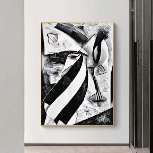 Handcrafted Abstract Painting Black And White Wall Art For Homedecor BW1037