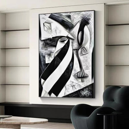 Handcrafted Abstract Painting Black And White Wall Art For Homedecor BW1037