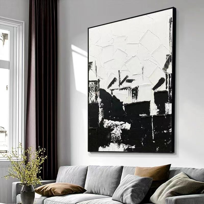 Handcrafted Abstract Painting Black And White Wall Art For Homedecor BW1038