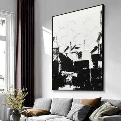 Handcrafted Abstract Painting Black And White Wall Art For Homedecor BW1038