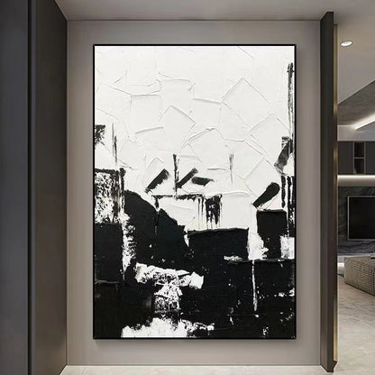 Handcrafted Abstract Painting Black And White Wall Art For Homedecor BW1038