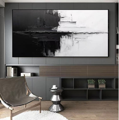 Black and White Abstract Painting – Handcrafted Modern Wall Art for Home Decor BW1043