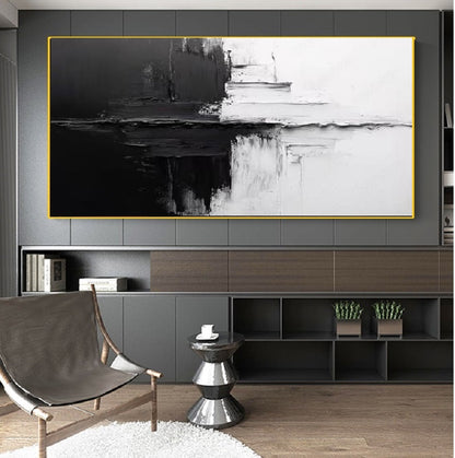Black and White Abstract Painting – Handcrafted Modern Wall Art for Home Decor BW1043
