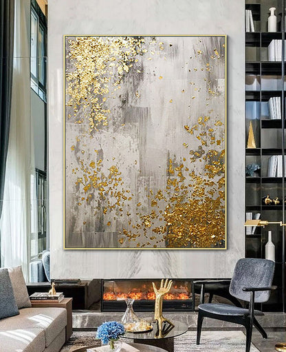 Handcrafted Abstract Painting Gold Silver Art  For Home Decor