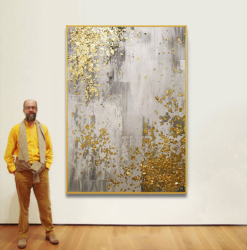 Handcrafted Abstract Painting Gold Silver Art  For Home Decor