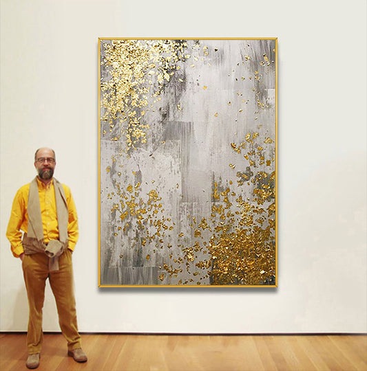 Handcrafted Abstract Painting Gold Silver Art  For Home Decor