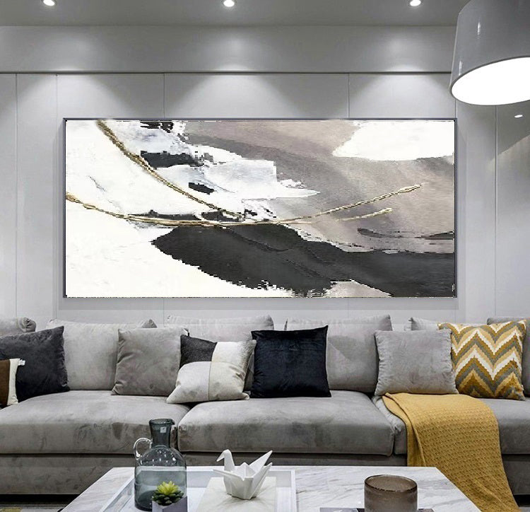 Handcrafted Abstract Painting Black And White Wall Art For Homedecor BW1001C