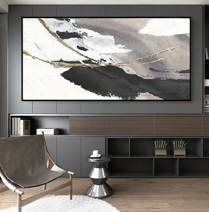 Handcrafted Abstract Painting Black And White Wall Art For Homedecor BW1001C