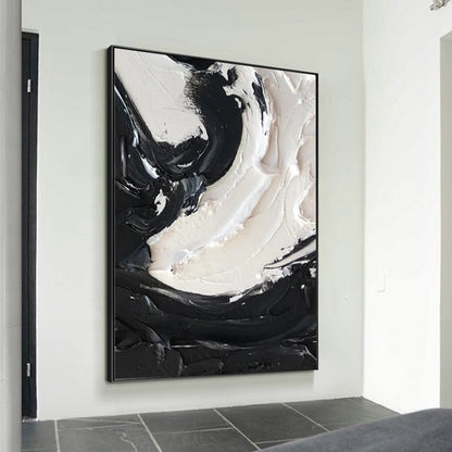 Handcrafted Abstract Painting Black And White Wall Art For Homedecor BW1002