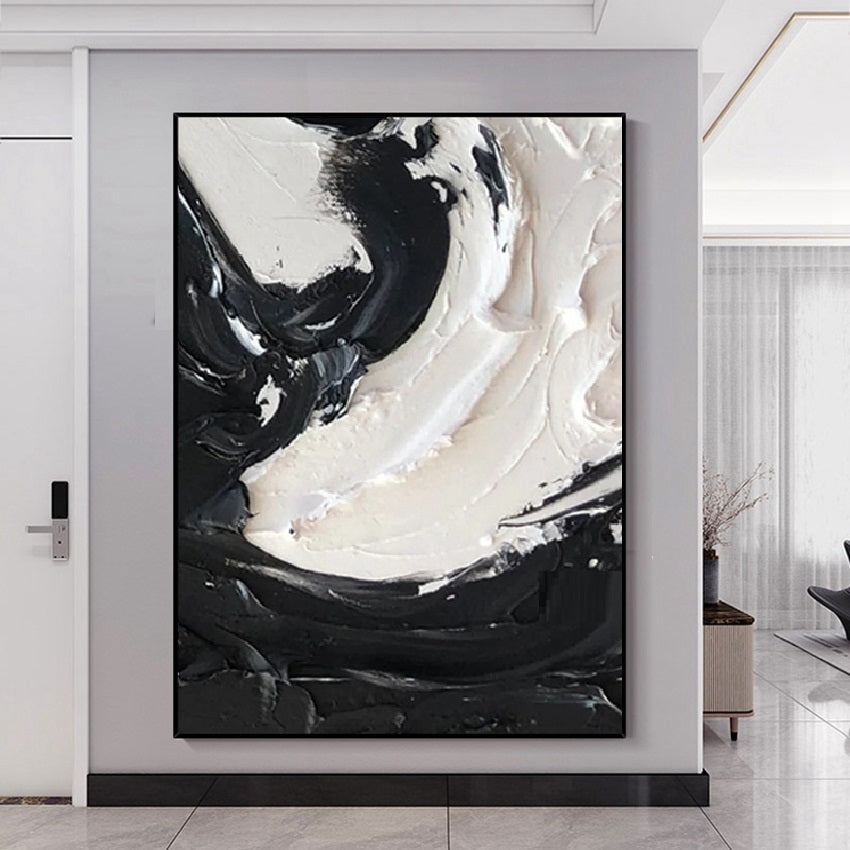 Handcrafted Abstract Painting Black And White Wall Art For Homedecor BW1002