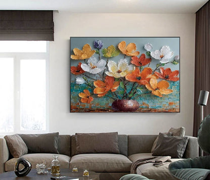 Handcrafted Modern Flower Painting Fine Wall Art For Homedecor MDF1005